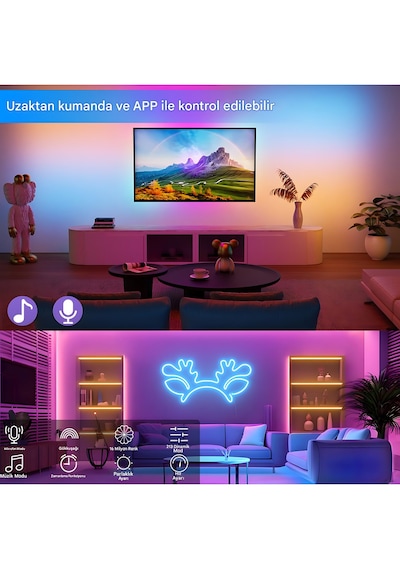 Rohs 5v Rgb Neon Şerit Led Lamba 5 Metre Kumanda İle Kontrol Sınırsız Renk Tak Çalıştır