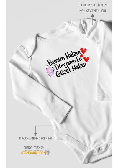 Morivokids Benim Halam Dünyanın En Güzel Halası Uzun Kollu Çıtçıtlı Bebek Body Beyaz