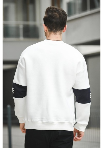 Estd Üç İplik Şardonlu Kol Nakışlı Önü Baskılı Bisiklet Yaka Erkek Sweatshirt 001