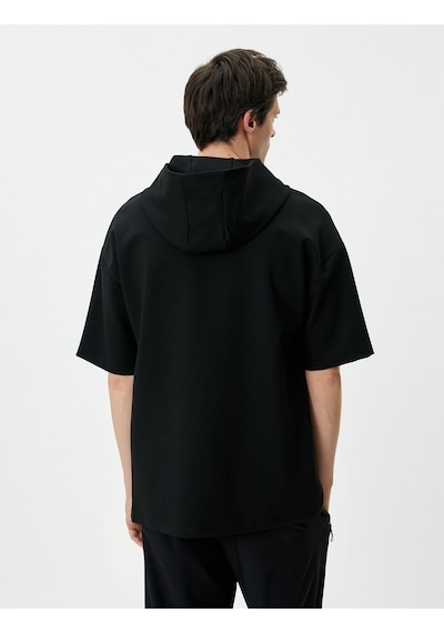 Koton Sweatshirt Eşofman Üstü Baskılı Kapüşonlu Kısa Kollu Siyah 4wam70056nk Siyah