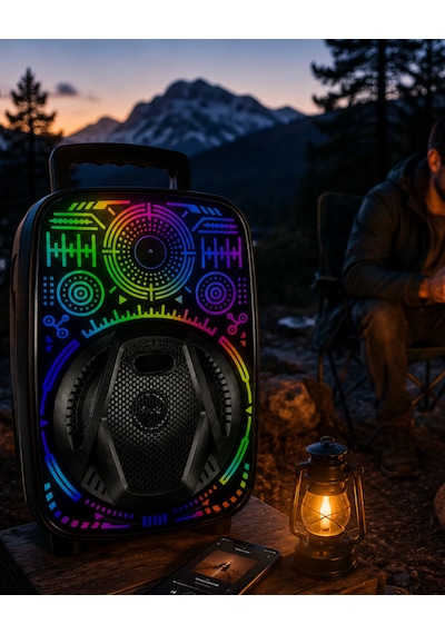 8 İnç Karaoke Hoparlör Usb Aux Fm Destekli Işıklı Speaker - Lisinya