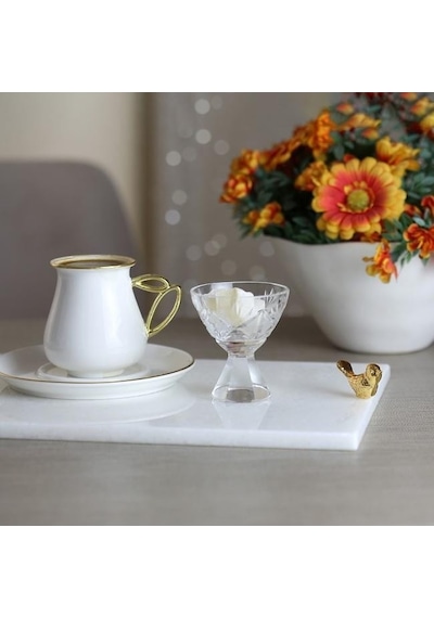 Akayev Mermer Beyaz 30x20 Cm Altın Kuş Sunum Tabağı Çok Renkli