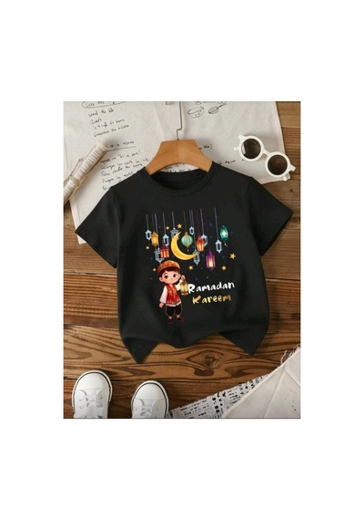 Stil X Ramazan Bayramı Baskılı Erkek Çocuk Tshirt, %100 Pamuklu Kumaş Siyah-6