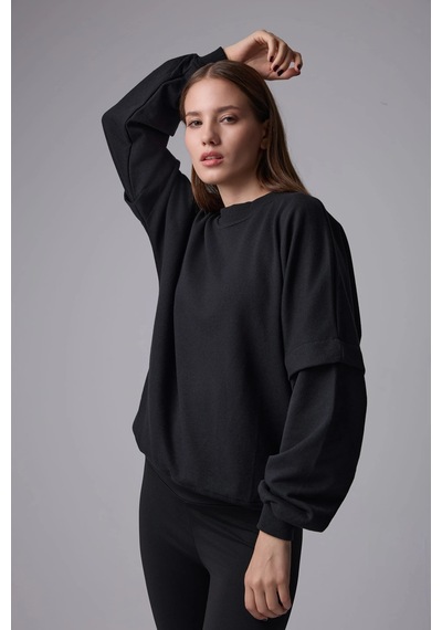 Defys Kadın Bisiklet Yaka Kol Detaylı Oversize Fit Basic Sweatshirt Siyah - 598314741 Siyah Defys Kadın Bisiklet Yaka Kol Detaylı Oversize Fit Basic Sweatshirt Siyah - 598314741 Siyah