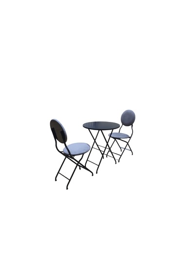 Katlanabilir Gri Kumaş Metal Masa Ve Sandalye Takımı - 2 Sandalye