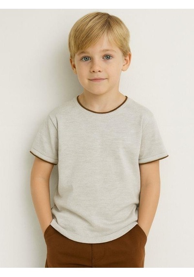 Zekids Erkek Çocuk Basic Yarım Kollu Triko T-shirt-15722 Kahverengi