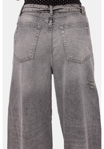 Kadın Füme 4s6-12 Straight Fit Kemer Detaylı Özel Tasarım Denim Jean