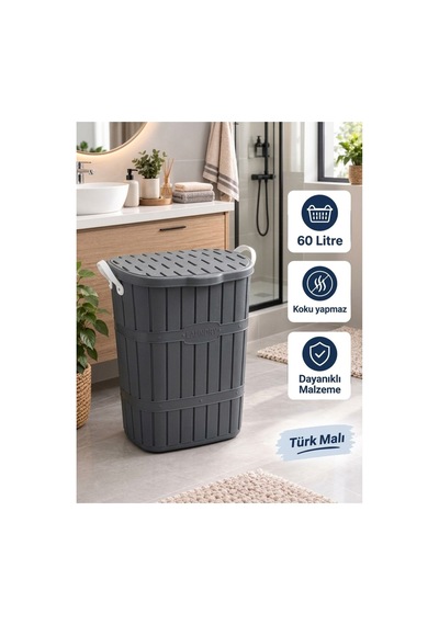 Plastik Bambu Kirli Çamaşır Sepeti Antrasit - 234277721 Antrasit
