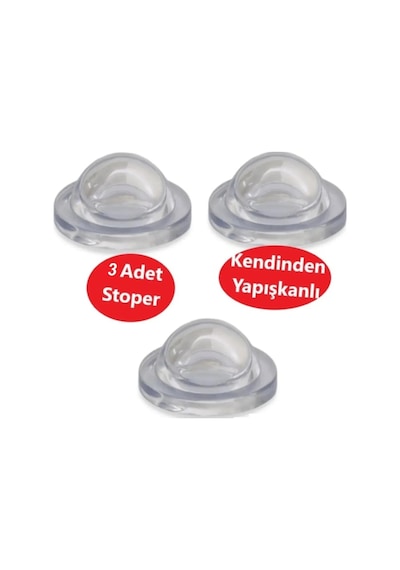 Silikon Kapı Stoperi Şeffaf 3 Adet Tamponu Kendinden Yapışkanlı Şeffaf Kapı Kolu Stopu