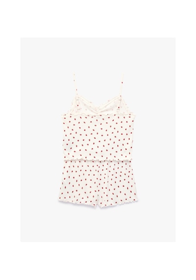 Koton Desenli Rahat Kesim Şortlu Pijama Takımı Kırmızı Desenli 6slk40025mk