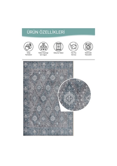 Artloop Stonart Eskitme Vintage Desenli Yeşil Otantik Yıkanabilir Şönil Halı Al 466