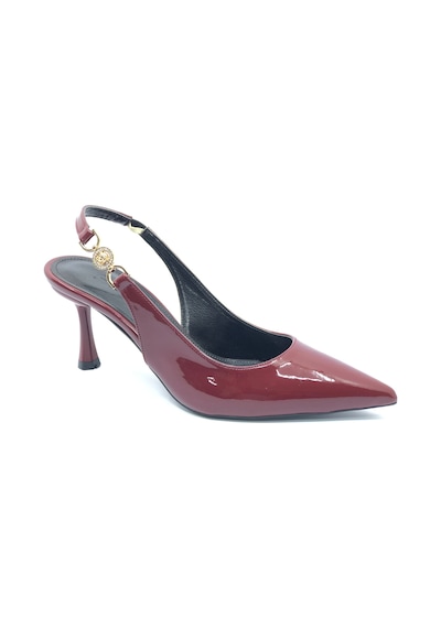 Feles Yan Toka Detaylı Arkası Açık Stiletto Kadın Topuklu Ayakkabı Bordo