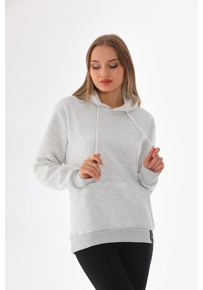 Everest Everst Kapüşonlu 3 İplik Şardonlu Cepli Sweatshirt Karmelanj Kar Melanj