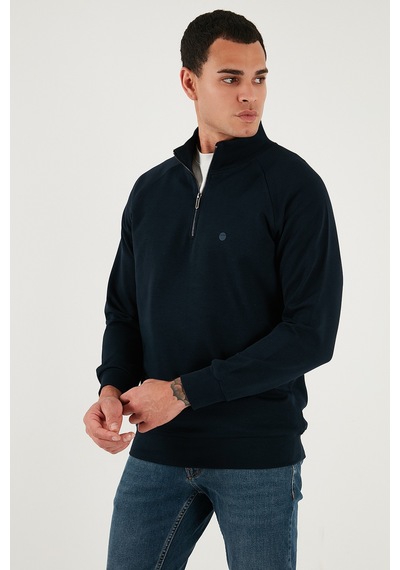 Buratti Pamuklu Relaxed Fit Yarım Fermuarlı Dik Yaka Erkek Sweat 5901232 Lacivert