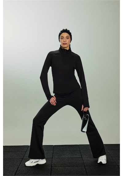DeFactoFit Flare Fit Sporcu İnce Eşofman Altı Beli Saran İspanyol Paça Standart Boy C9192AX25SPBK81