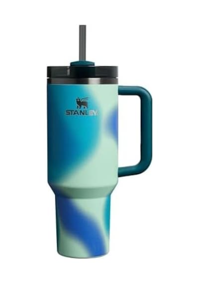 Quencher Pipetli Termos Bardak, 1.18 Litre, Turkuaz Desenli Coastal Teal Açık Beyaz