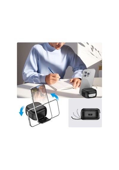 Leather-texture Samsung Galaxy Buds4 Pro/buds 4 İçin Kılıf Fonksiyonel Stant/güvenlik Kilidi Tasarımlı Galaxy Buds4 Kulaklık Kılıfı Deri Görünümlü Samsung Buds 4 Pro Kılıf Siyah