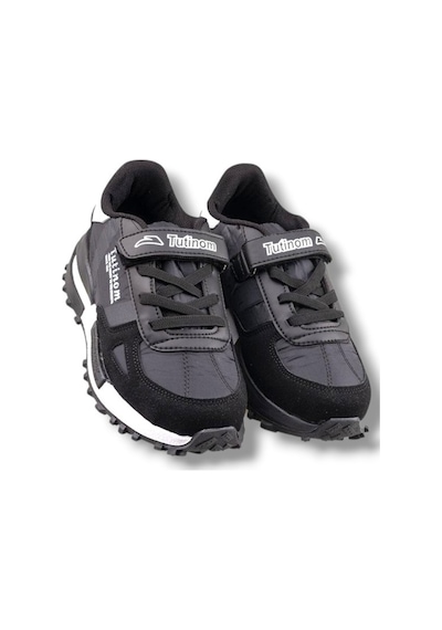 Tutinom 807-26 Anatomik Paraşüt Kumaş Çocuk Sneaker Siyah Beyaz 31-35 Siyah