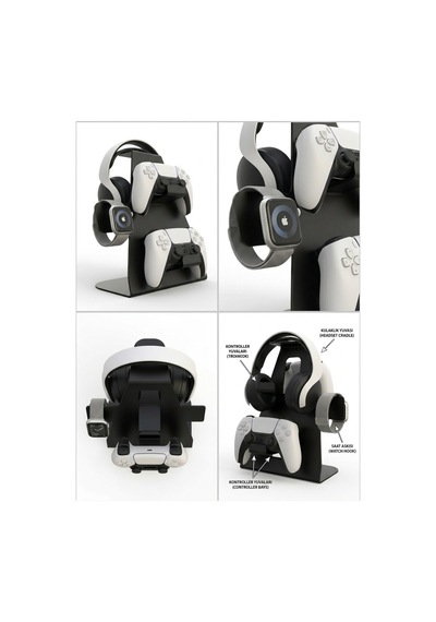 Joystick Kumanda Standı Xbox Ps3/ Ps4 /ps5 Uyumlu Metal Kol Kulaklık Saat Standı Mat Siyah