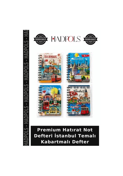 Premium Hatırat Not Defteri İstanbul Temalı Kabartmalı Defter Çok Renkli
