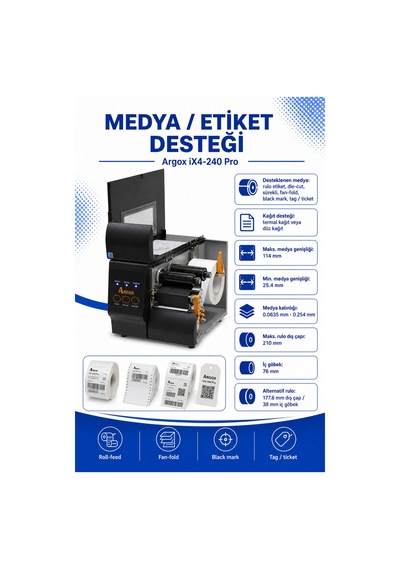Argox İx4-240 Pro Endüstriyel Barkod Yazıcı 203 Dpı Ethernet, Usb, Rs-232