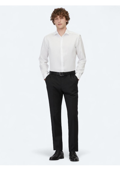 Kip Siyah Düz Dokuma Slim Fit Klasik Yün Karışımlı Pantolon Pant-454