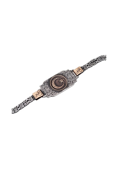 Ayyıldız Türk Bayrağı Motifli 925 Ayar Gümüş Erkek Bileklik Künye 43654248