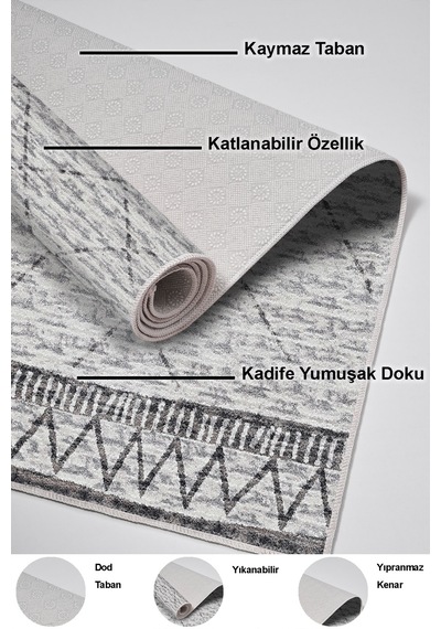 Dekoreko Kaymaz Taban Djt Salon Halısı Trend Iskandinav F5081 gri