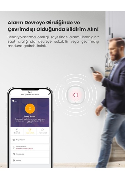 Akıllı Pratik Alarm Seti Akıllı Alarm, Akıllı Kapı Pencere Sensörü, Kumanda, Yüksek Sesli, 2 Yıl , Uz