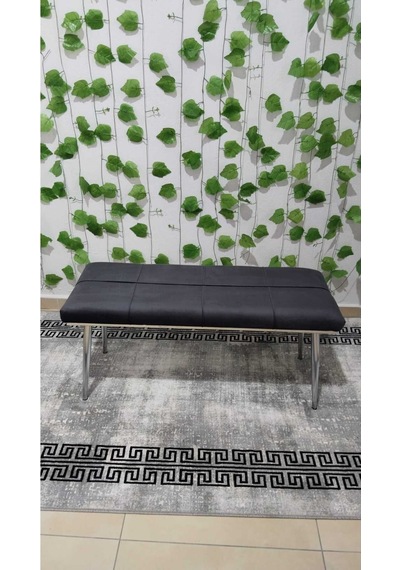 Özcan Metal Metal Ayaklı Krom Gri Bench Mutfak Salon Antre Yatak Odası Puf Bank Füme