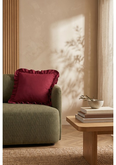 1 Adet Bordo Fırfırlı Dekoratif Kırlent Kılıfı %100 Pamuk 45x45 Cm