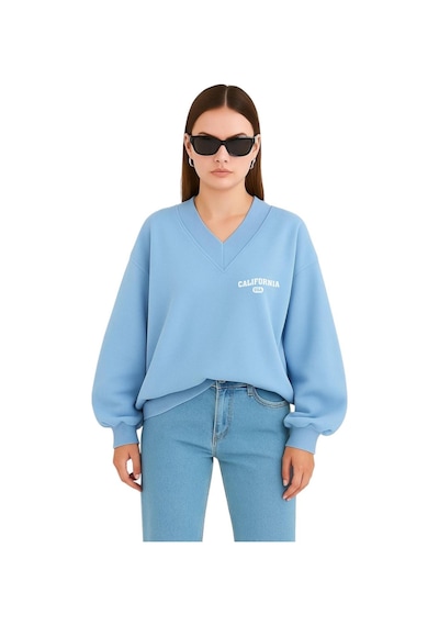 Benroma Calıfornıa Baskılı Ünisex V Yaka Sweatshirt Bebe Mavisi