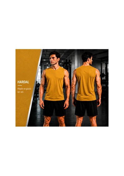 Beydex Erkek Nem Emici Hızlı Kuruma Atletik Teknik Sporcu Sıfır Kol T-shirt Gym Sarı