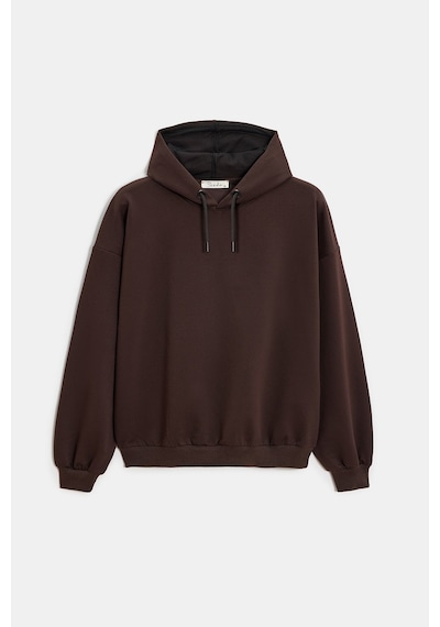 Sââde Kadın Oversize Kapüşonlu Basic Hoodie Sweatshirt Acı Kahverengi