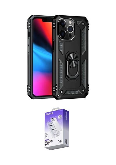 İeg Apple iPhone Uyumlu  13 Pro Max Kılıf Ahenk Klasik Koleksiyonu - Siyah Bilvis 5in1 3d Magic Cam Ekran Koruyucu Yeşil
