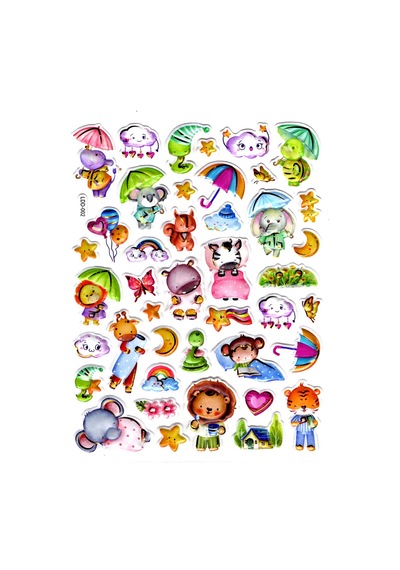 Sticker Kabartmalı Stiker Defter Planlayıcı Etiket Ldd002 -24x19cm - Şemsiyeli Hayvanlar