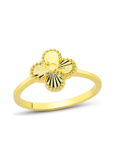 925 Ayar Gümüş Altın Kaplama Yonca Motifli Minimal Kadın Yüzük