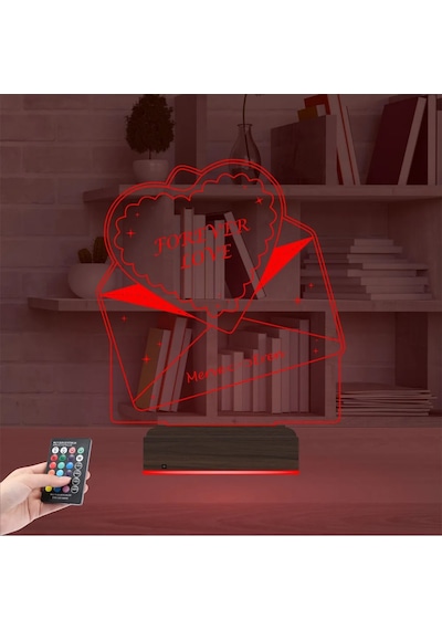 Luvivia Sevgiliye Hediye Kalp Zarf Kişiye Özel 3d Lamba - Masa Gece Lambası