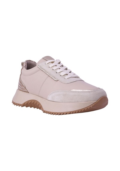 Hobby Ayakkabı Hobby Kadın Hakiki Deri Leopar Detaylı Kalın Tabanlı Sneaker Ayak Bej