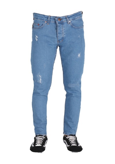 Erkek Denim Mavi Lazer Işlemli Kot Pantolon Açık Mavi