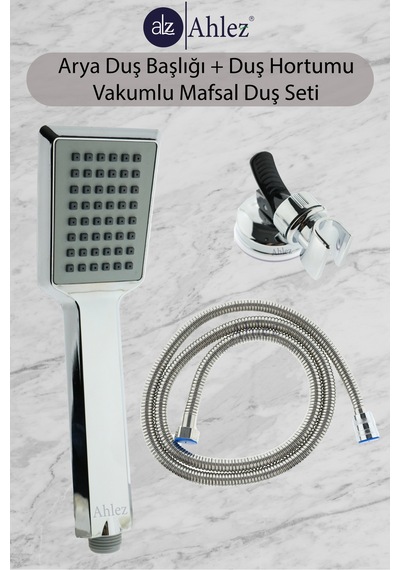 Ahlez Arya Duş Başlığı + Vakumlu Mafsal + Duş Hortumu Duş Takımı Krom
