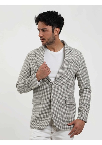 Dufy Yeşil Erkek Slim Fit Pitikare Desenli Sivri Yaka Casual Ceket - 104436-yesıl Yeşil