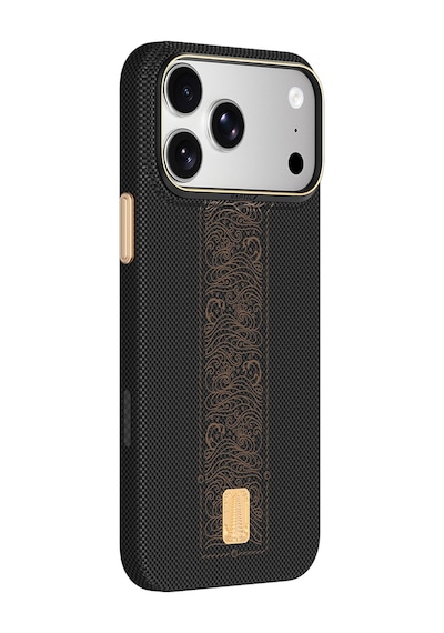 Apple iPhone Uyumlu 18 Pro Max Kılıf M-safeli Raptic Aramid Skin Rise Serisi 24 Ayar Altın Kaplamalı Karbon Siyah