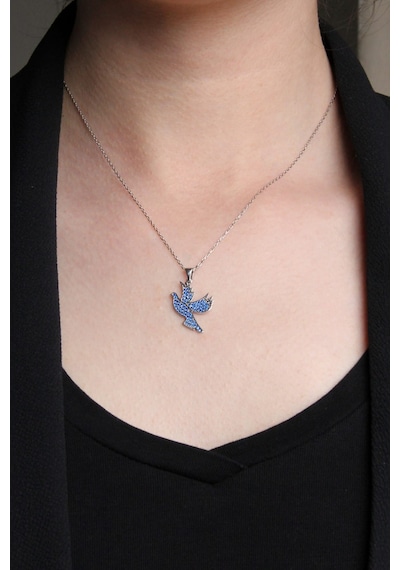 Kadın Mavi Taşlı Gümüş Güvercin Kolye N056401 Rose Gold