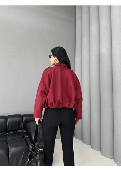 Süet Apoletli Bomber Ceket Kırmızı