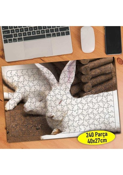 Sevimli Beyaz Tüylü Tavşan 240 Parça Puzzle Yapboz-113666750