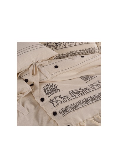 Hitit Desen 200x220 Pamuk-keten Çift Kişilik Nevresim Takımı Krem - 747748095 Krem