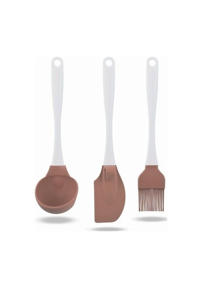 Silicolife 3'lü Servis Seti Silikon Kepçe, Büyük Spatula, Fırça