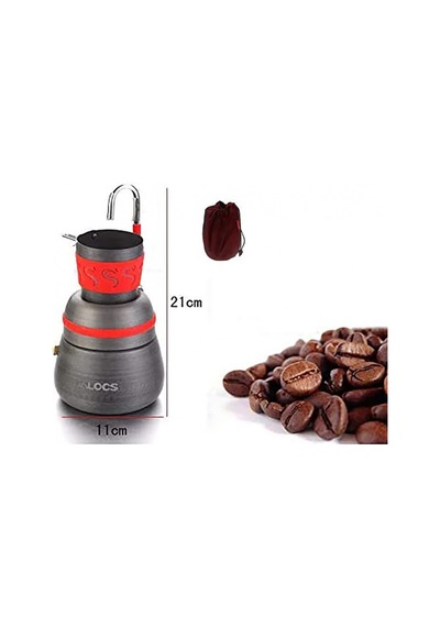 Alocs Kamp Filtre Kahve Demleme Potu Moka Pot Tam Set Siyah - Kırmızı
