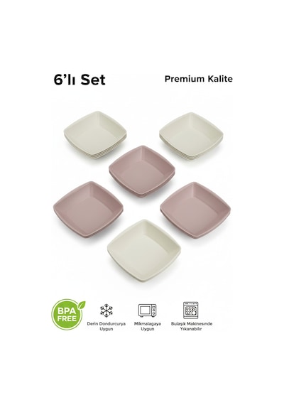 6 Lı Kare Yemek Tabağı Seti 17.5 Cm - Mikrodalga Ve Derin Dondurucuya Uygun Bpa Free Kırılmaz Tabak çok renkli